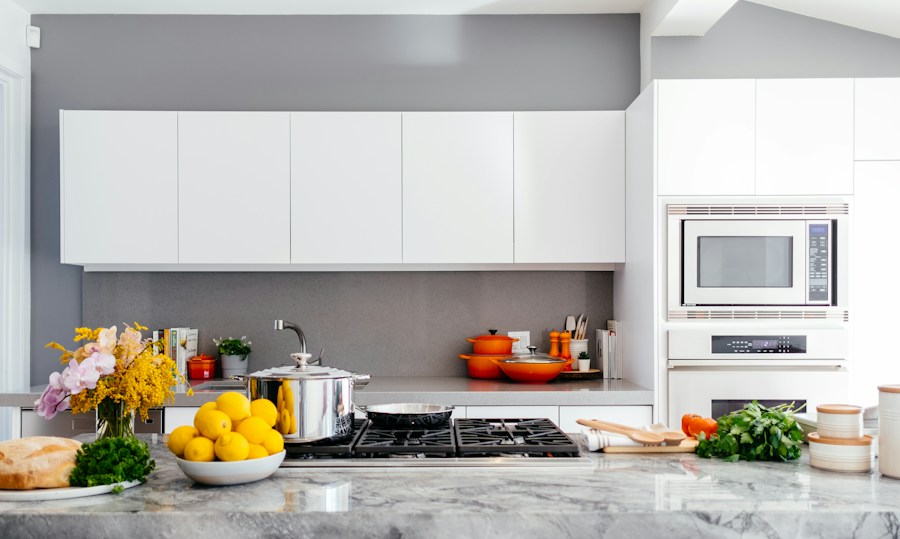 A bright kitchen with fresh ingredients on the bench